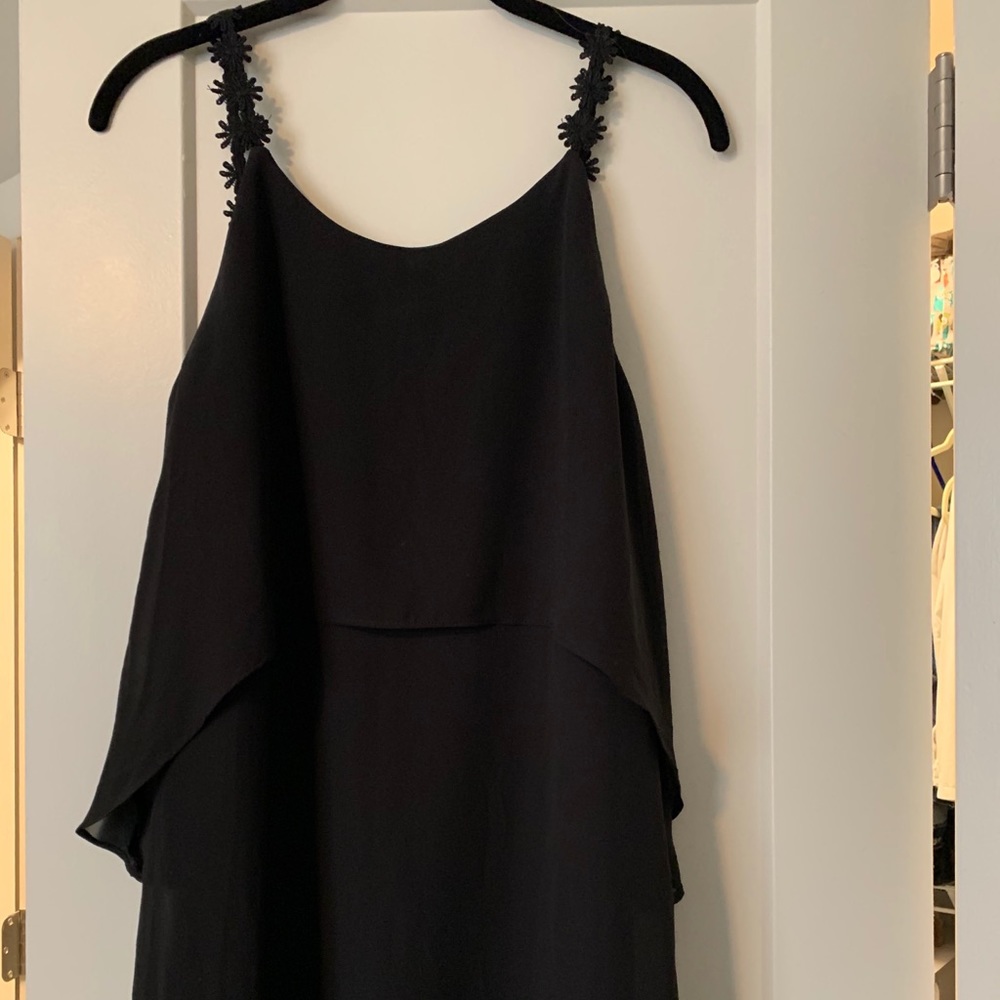 Flower strap detail black dress